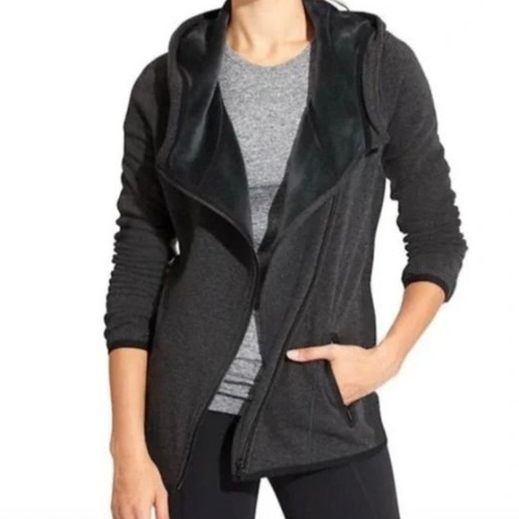 Athleta Jackets & Blazers - Athleta Jacket Cozy Karma Small Asymmetrical Fleece Lined Hoodie Grey full zip